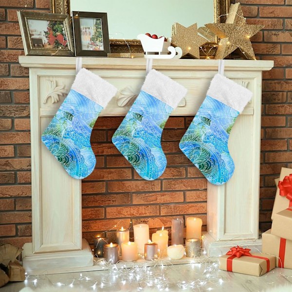 Julklapp, personliga julklappsstrumpor 2-pack Mussel Söstjärna Oceanblå Tie Dye 18 tum Julstrumpor Hängande Ornament Kamin