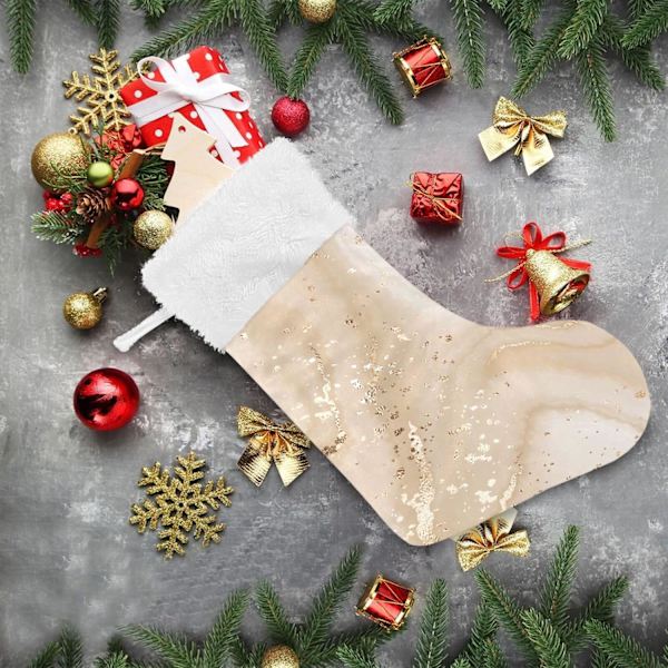 Julklapp, personliga julklappsstrumpor set om 2 Guldmarmor Gul Splatter Paint 45,7 cm Julstrumpor Hängande Ornament Kamin