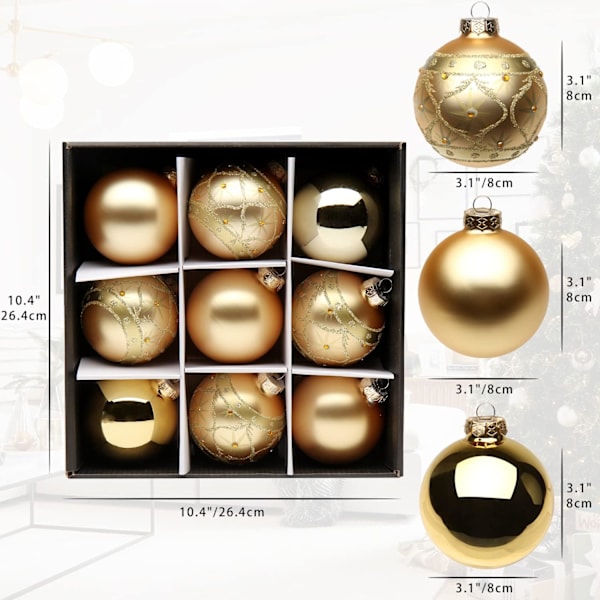 3,15\" Julgranskulor Bollar 9 st Julgransprydnad Set Guld