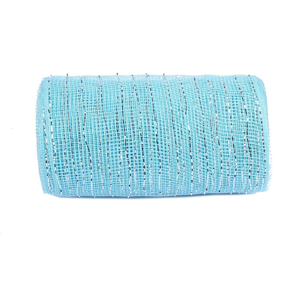 6 tum x 30 fot (10 yards) - Metallic Poly Mesh Ribbon (Aqua/Silver)