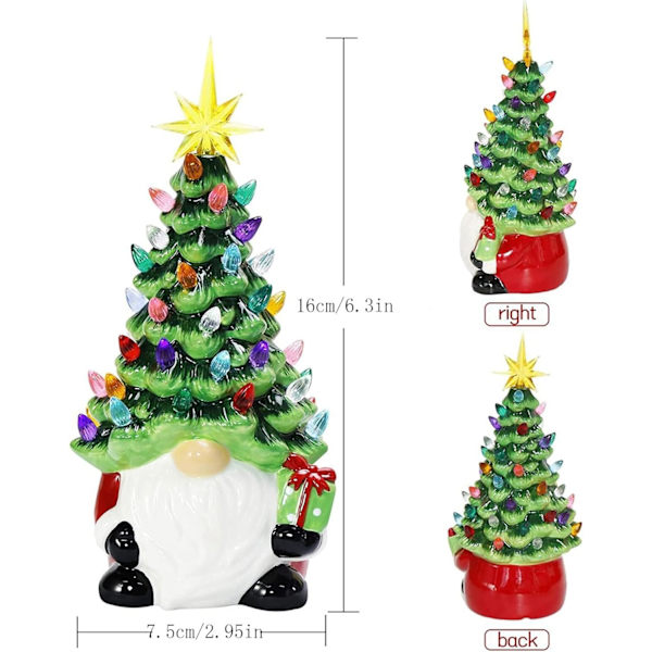 Lighted Gnome Resin Tree Julepynt til hjemmet, 6,3 tommer Light Up Gnome Decor Batteridrevet Samleobjekter Figurer til Bogreol Bord