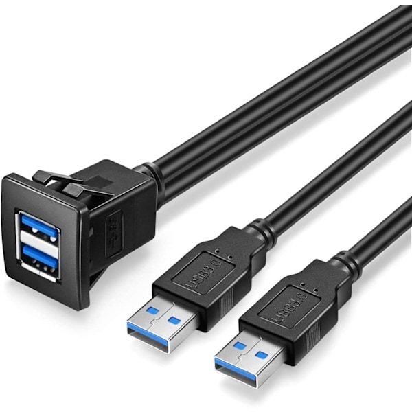 Dobbel USB3.0 firkantet innfelt montering - 2M 6Ft USB 3.0-forlengelse