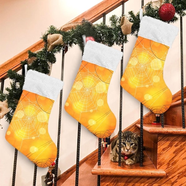Julklapp, personliga julklappsstrumpor 2-pack Orange Halloween Spindelnät 45,7 cm Julstrumpor Hängande Ornament Eldstad för träd