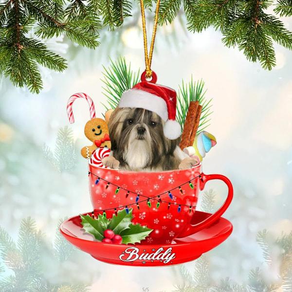 Shih Tzu Custom Dog in Cup Merry Christmas Akryl Ornament, Custom Dog