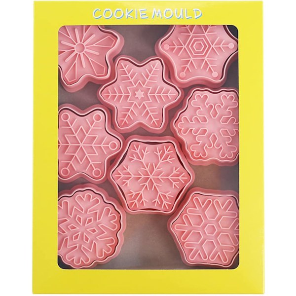 8 stk/sæt Cookie Cutters Plast 3D Snowflake Form Pressbar Form