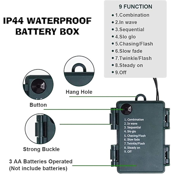 Batteridrivna julgransljus, 2-pack totalt 32FT 100LED miniljusslingor, vattentäta ljusslingor med 8 lägen Dekorationer för inomhusbruk