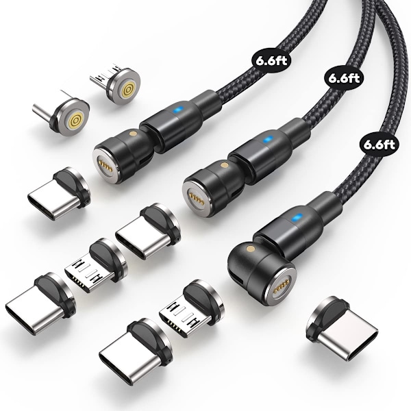 Magnetisk laddningskabel 3-pack 6,6 fot. Magnetisk telefonladdare USB