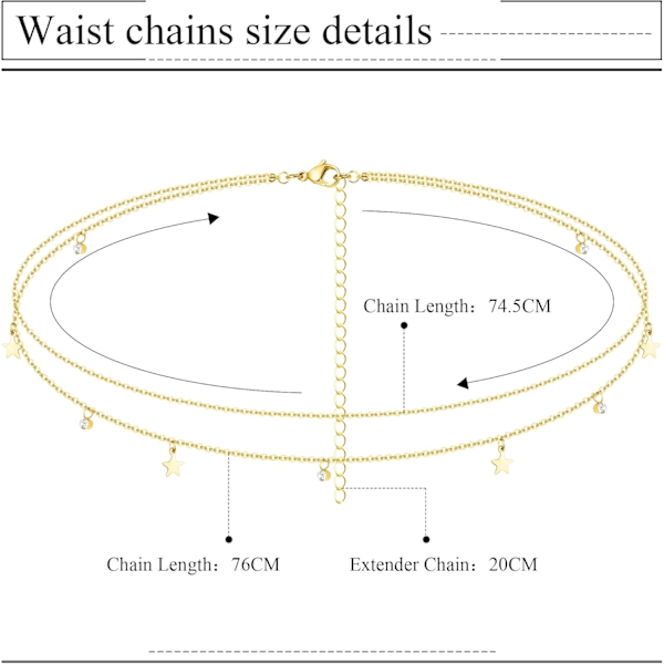 18K guldpläterade midjekedjor Body Chain för kvinnor
