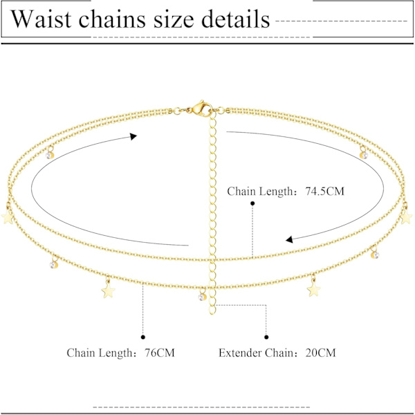 18K gullbelagt midjekjede Body Chain for kvinner