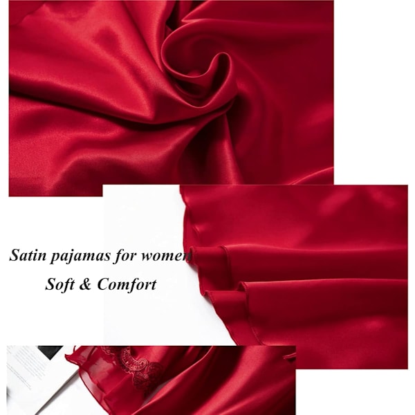 Womens Satin Pyjamasæt Todelt Klassisk Nattøj 3/4 Langærmet Broderet