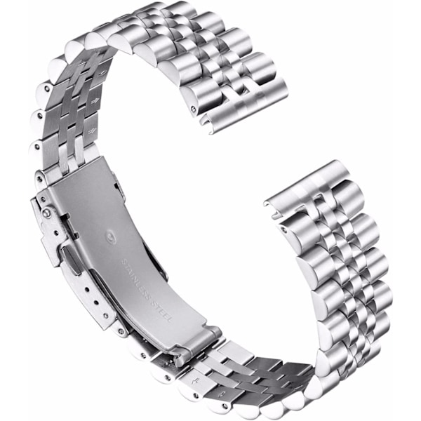 Rustfrit urrem i rustfrit stål til herreur og dameure med dobbelt foldelås - 18mm 20mm 22mm 24mm 26mm - Sølv