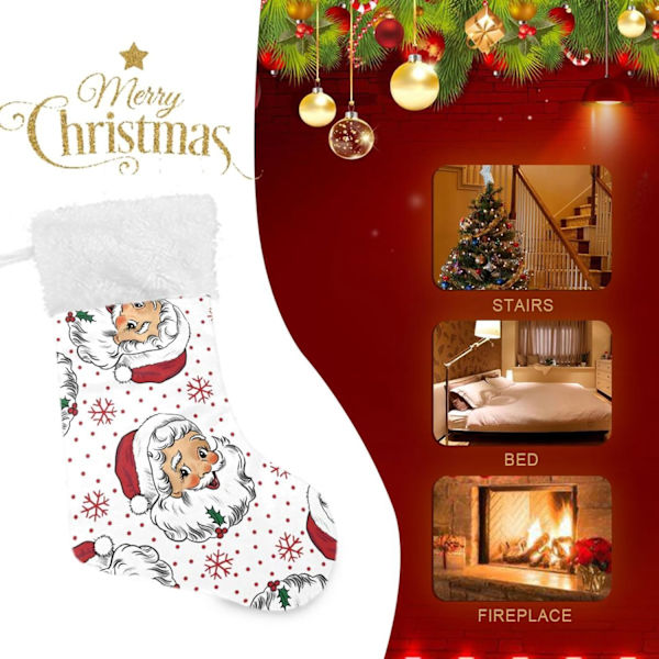 Julklapp, Personliga Julklappsstrumpor 2-pack Jultomten Snöflingor Prickar 18 tum Julstrumpor Hängande Prydnad