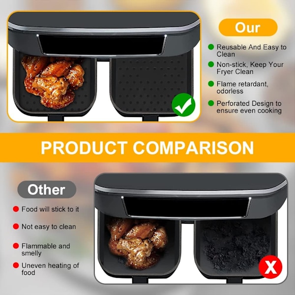 Silikon Air Fryer-foder (2 st) - Återanvändbara non-stick-mattor