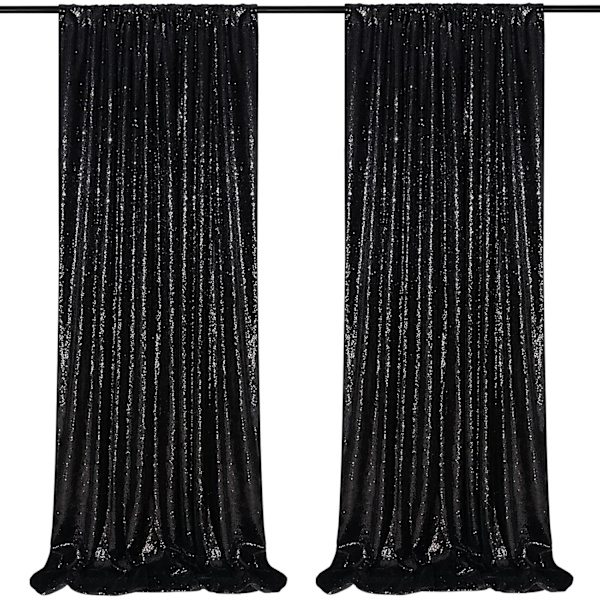 Svart Sequin Bakgrunn 2 Paneler 2FTx8FT Halloween Bakgrunn Gardiner Fest