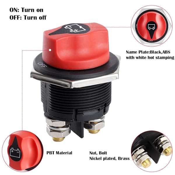 Bilbatteriafbryder Batteriisolator 12-48V Maks. 32V 200A Kont. 300A INT Strømafbryder Batteri Master Afbryder/Sluk Kill Switch til Biler