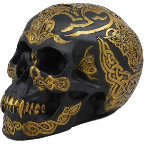 Ebros Keltisk Tribal Knotwork Tattoo Sort Spøgelse Vampyr Kranie Statue 7\" Lang Som Macabre Ossuary Dekoration Dracula Skelet Kranium til     Black & Day