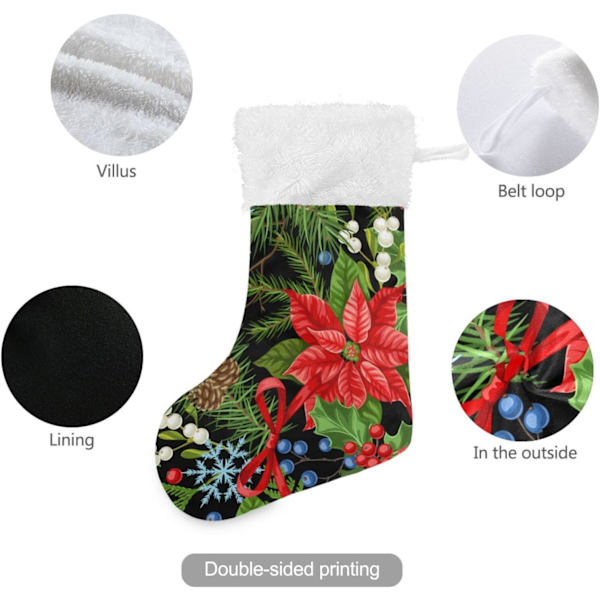 Julklapp, personliga julklappsstrumpor 2-pack Vinter Julstjärna 45,7 cm Julstrumpor Hängande Ornament Eldstad för Träddekoration