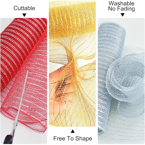 Rød Metallic Deco Mesh Bånd 10 Tommer x 10 Yard Stof Mesh Rulle Dekorativ