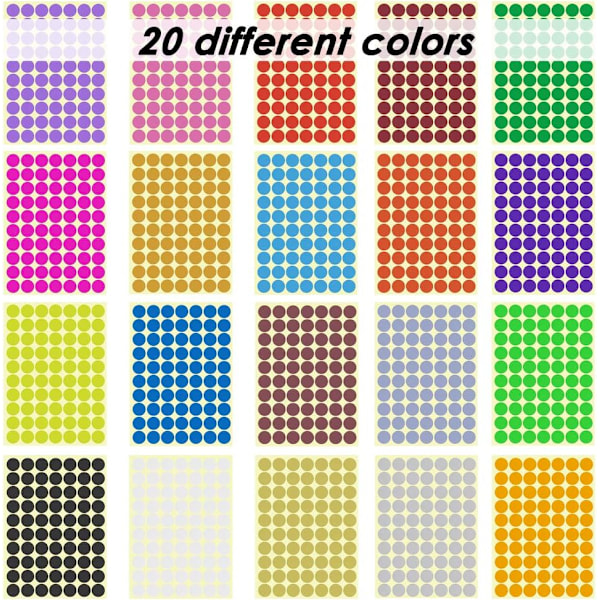2800 stk 3/4\" runde kodingssirkelprikketiketter, 20 farger neonfarge