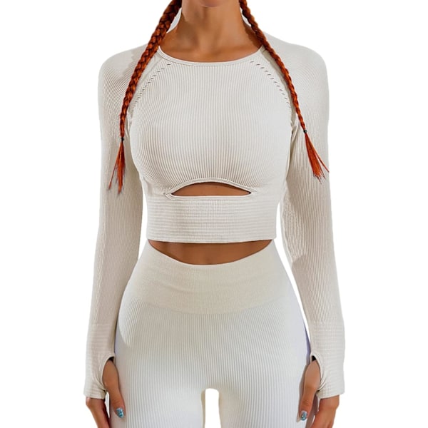 Workout Crop Tops for Women Seamless Ribbed Long Sleeve GMY Yoga Athletic Shirt