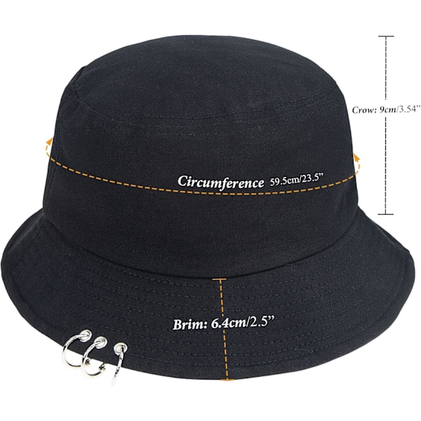 Kpop Bucket-Hat med ringe, fiskerhat - Unisex kasketter til mænd og kvinder med jernringe