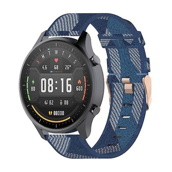 22mm Randig vävd nylon handledsrem armband för Xiaomi Mi Watch Color, Garmin Vivoactive 4 RJW Blue