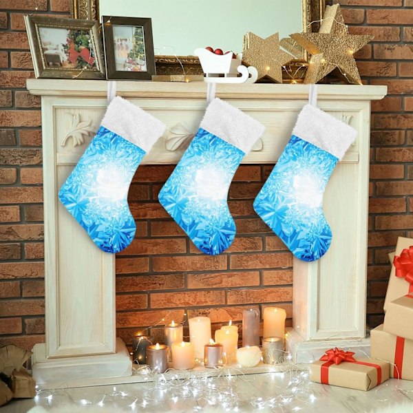Julklapp, Personliga Julklappsstrumpor 2-pack Jul Fantasy Blå Snöflingor 45,7 cm Julstrumpor Hängande Ornament Kam