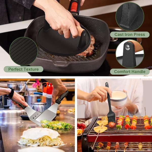Stekeplate Tilbehørssett på 30, Flat Topp Grill Tilbehørssett for Blackstone og Camp Chef, Grillspatelsett med Forstørrede Spatler, Stekelokk,