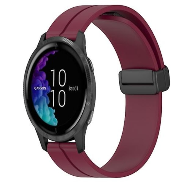For Garmin Venu 20mm Solid Color Magnetic Clasp Silicone Watch Band FEG Wine Red
