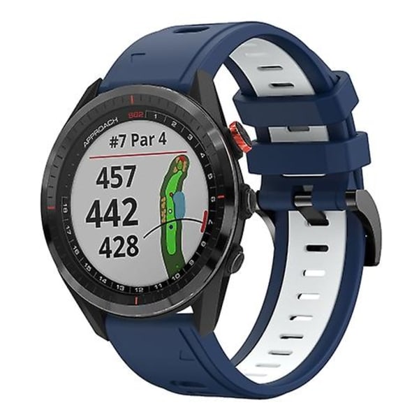 Til Garmin Approach S62 22mm To-farvet Sports Silikonurrem UYU Midnight Blue - White