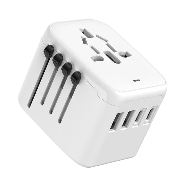 Universell internationell strömreseadapter, 5-i-1 europeisk reseadapter med 3,5A 2xUSB-A och 2xUSB C väggladdare och världsomspännande AC