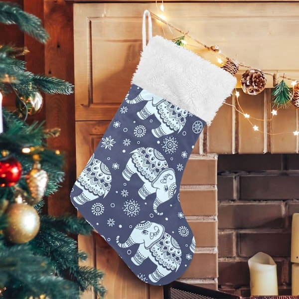 Julklapp, Personliga Julklappsstrumpor 2-pack Elefant Skog Djur Boho 18 tum Julstrumpor Hängande Ornament Kamin för Träddekoration