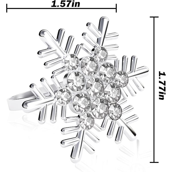 Set med 6 silverfärgade snöflingeservettringar för matbordsdekoration-