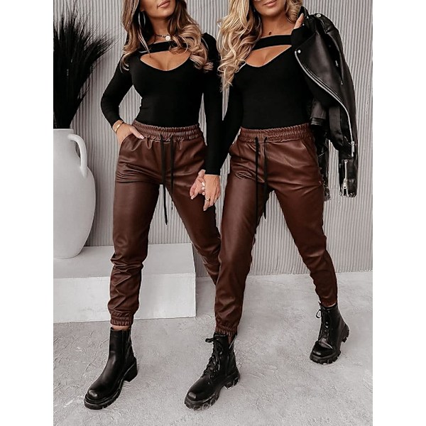 Kvinners stretch bukser push up effekt skinnbukser biker stretch belagt