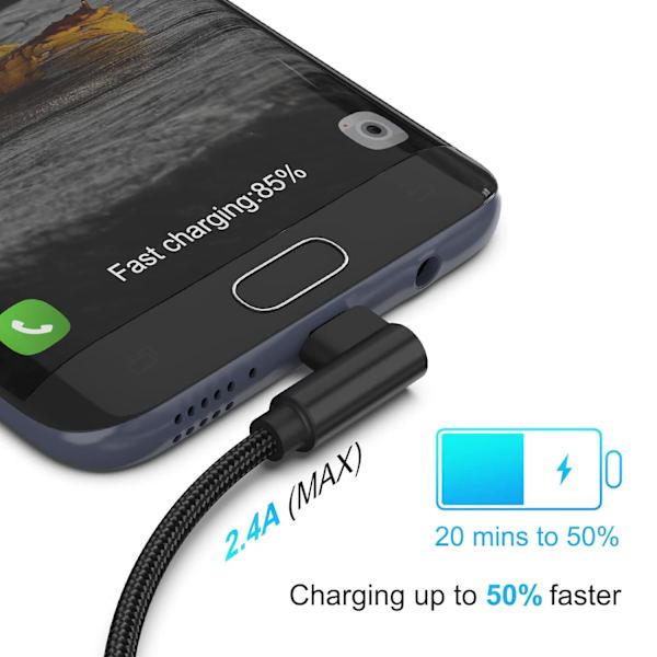 1Ft Vinkel Micro USB-kabel 3-pack, Kort USB A till Micro B-sladd 90