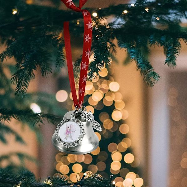 Ballerina pige Eiffeltårnet sølvklokke ornament juletræsklokker med rød snor metal juleophæng til feriefest  vinge