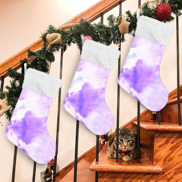 Julklapp, personliga julklappsstrumpor set om 2 Magenta Blå Tie Dye 45,7 cm Julstrumpor Hängande Ornament Eldstad för Träddekoration