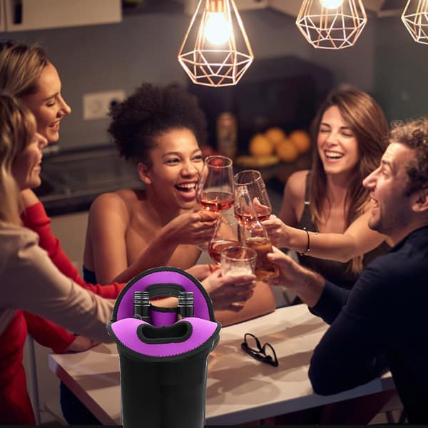 Neopren Isolerad Vinväska, 2 Flaskor Hållare för Öl & Vatten, Eleganta Presentpåsar för Restauranger, Hållbara & Stilrena Väskor, Svart & Lila