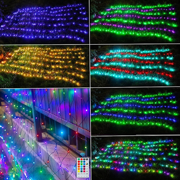 RGB-nätljus, julbelysning utomhus med färgväxling, 14,8 x 4,9 fot 240 LED julnätljusdekorationer, anslutningsbar