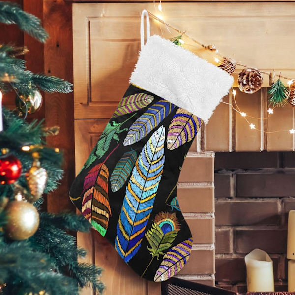 Julklapp, Personliga Julklappsstrumpor 2-pack Boho Regnbåge Fjäder Aztek 45,7 cm Julstrumpor Hängande Ornament Eldstad för Bygg