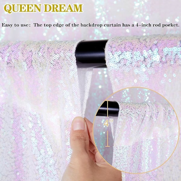 7ft x 7ft Hvid Iridescent Sequin Baggrund Gardin Glitter Fotokabine Baggrund