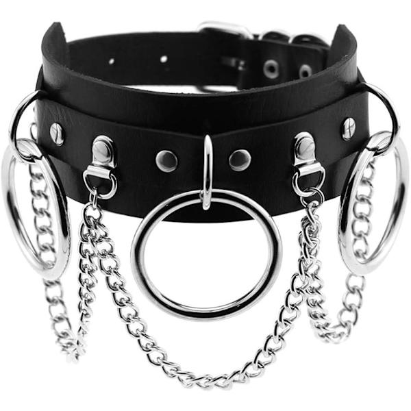 Sirkel Choker Halskjede Pu Lær Goth Choker Krage med Svart