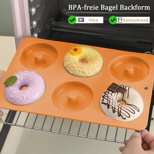 Silikone bageforme, bageplade, donuts, bageplade, 3 stk., 6 huller, non-stick belægning, tåler opvaskemaskine, til bageentusiaster,