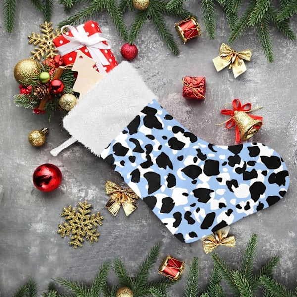 Julklapp, Personliga Julklappsstrumpor 2-pack Leopard Djurmönster Blå 45,7 cm Julstrumpor Hängande Ornament Eldstad för Träddekoration