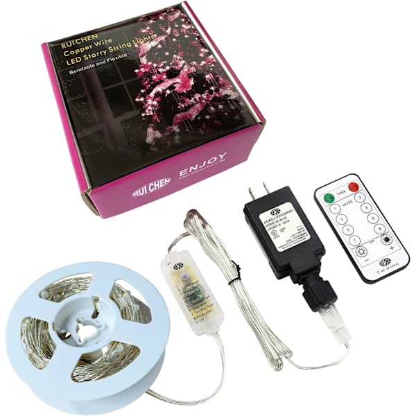 Dimbara ljusslingor med kontakt 105 fot 300 LED silvertråd Twinkle ljusslingor med RF-fjärrkontroll Timer, kall vit Kall vit 105FT 300LED Kall