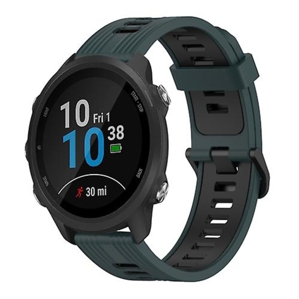 För Garmin Forerunner 245 Music 20mm Vertikalt Mönster Tvåfärgat Silikon Armband TLK Olive Green - Black