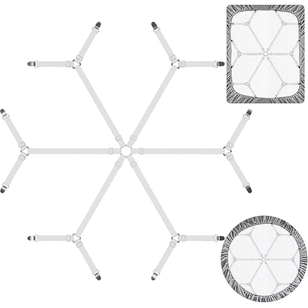 Blad med strikkstropp Justerbar bladklemme med ufarlig spenne Bladklemdesign (6 i 1 stropp med 12 klips), hvit