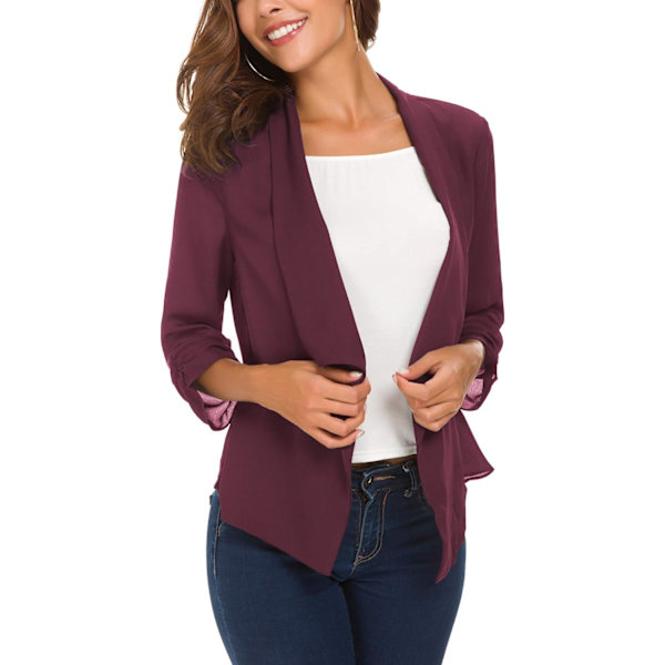 Kvinners Rynket Erme Lett Tynn Chiffon Blazer