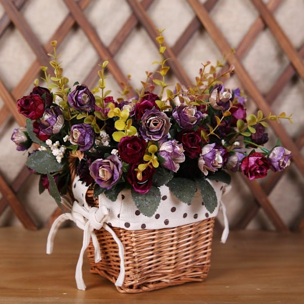 7 Grener 21 Hoder Kunstig Silke Falske Blomster Blad Rose Bryllup Blomsterdekor