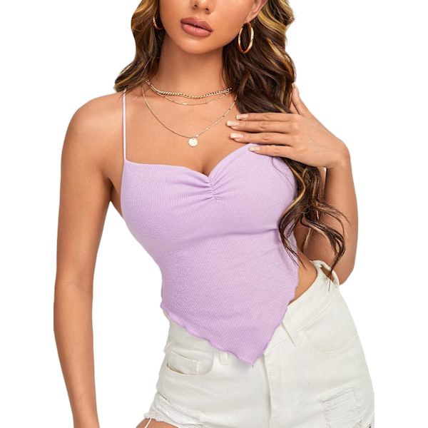 Asymmetrisk ryggløs crop top med rynket ermeløs bandana-topp for kvinner